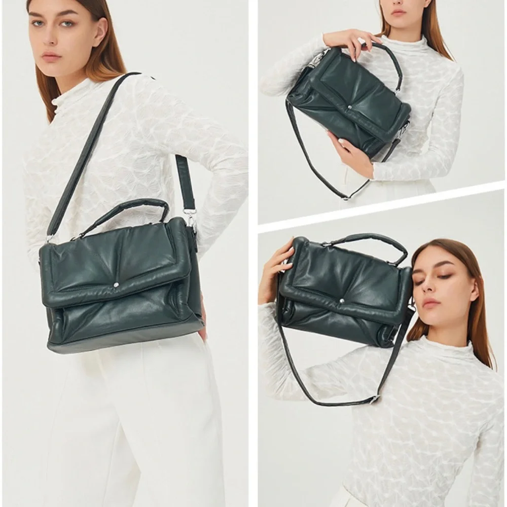 New Silver Gray Down Puff Shoulder Bag Handbag Tote bag Puffy Soft Carry On Bag - Picture 6 of 8